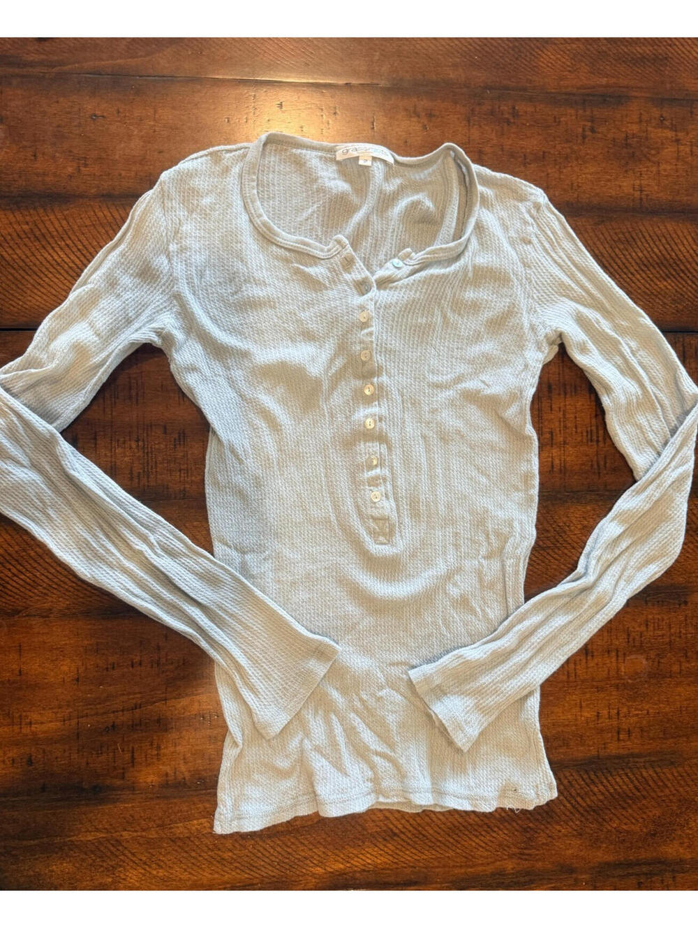 Grassroots Women's Grey Ribbed Long Sleeve Henley, Size 2  (xs/small)